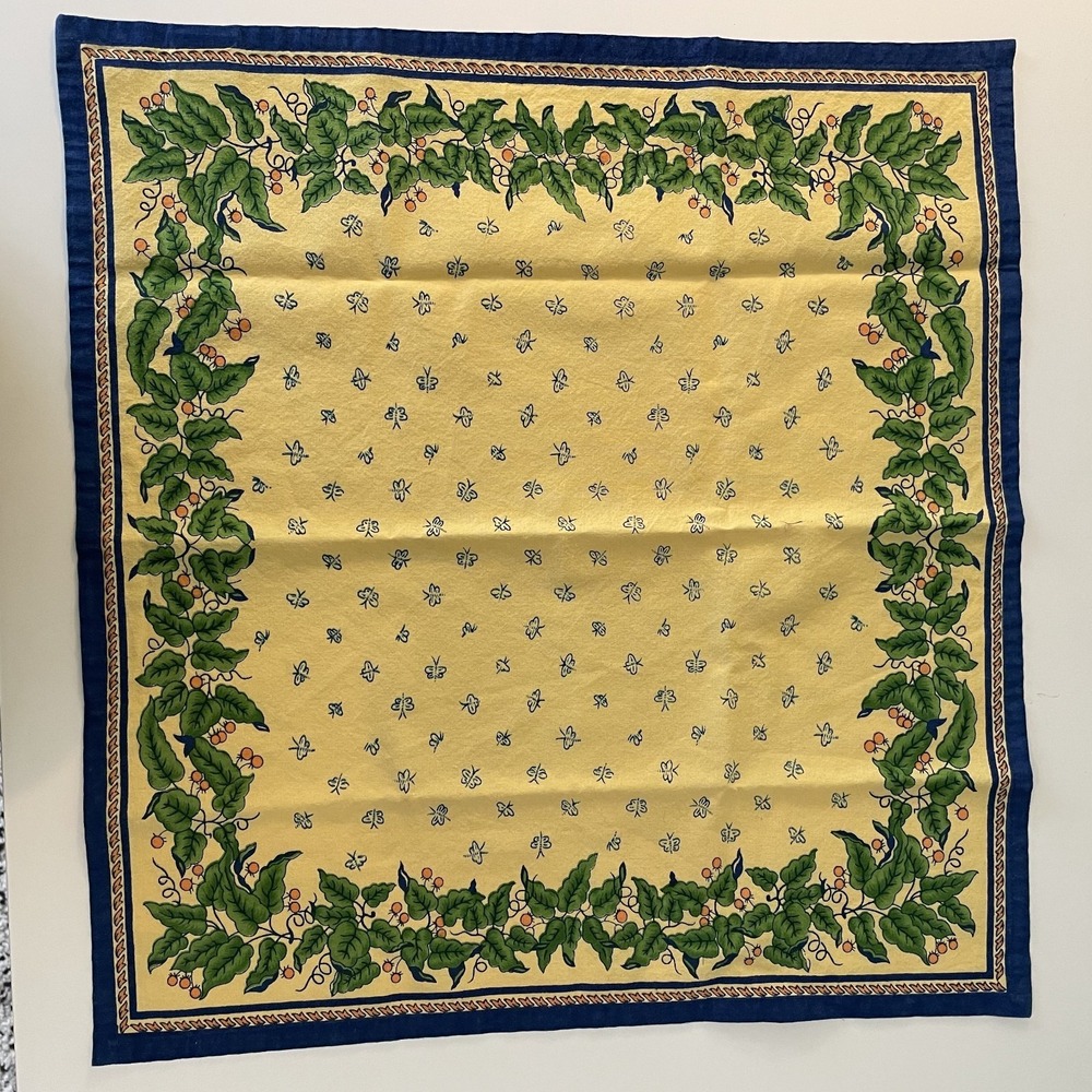 William Sonoma Cotton Napkins SET OF 6 Yellow French Country Bees Vines 20x20 - Picture 3 of 8